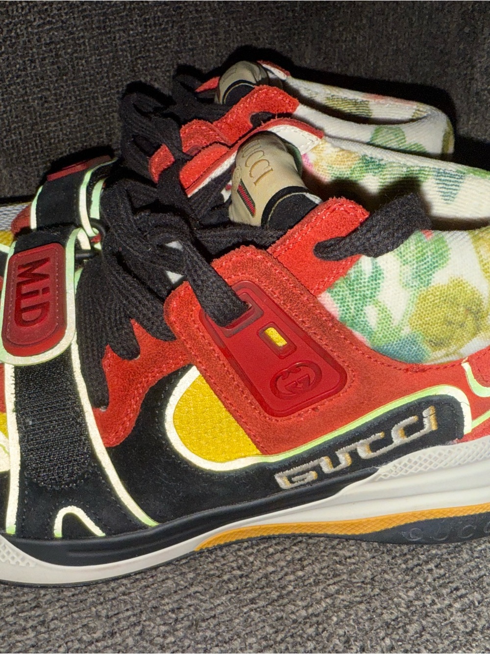 Gucci Red Black Yellow Floral-Trim Runner Sneakers